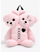 Plush Backpack Pink Double Bear Soft Bags